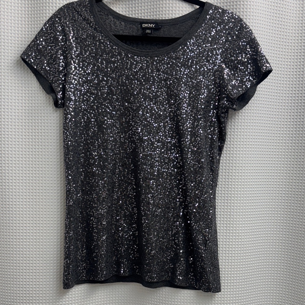 DKNY Black Sequin Short Sleeve Crew Tee